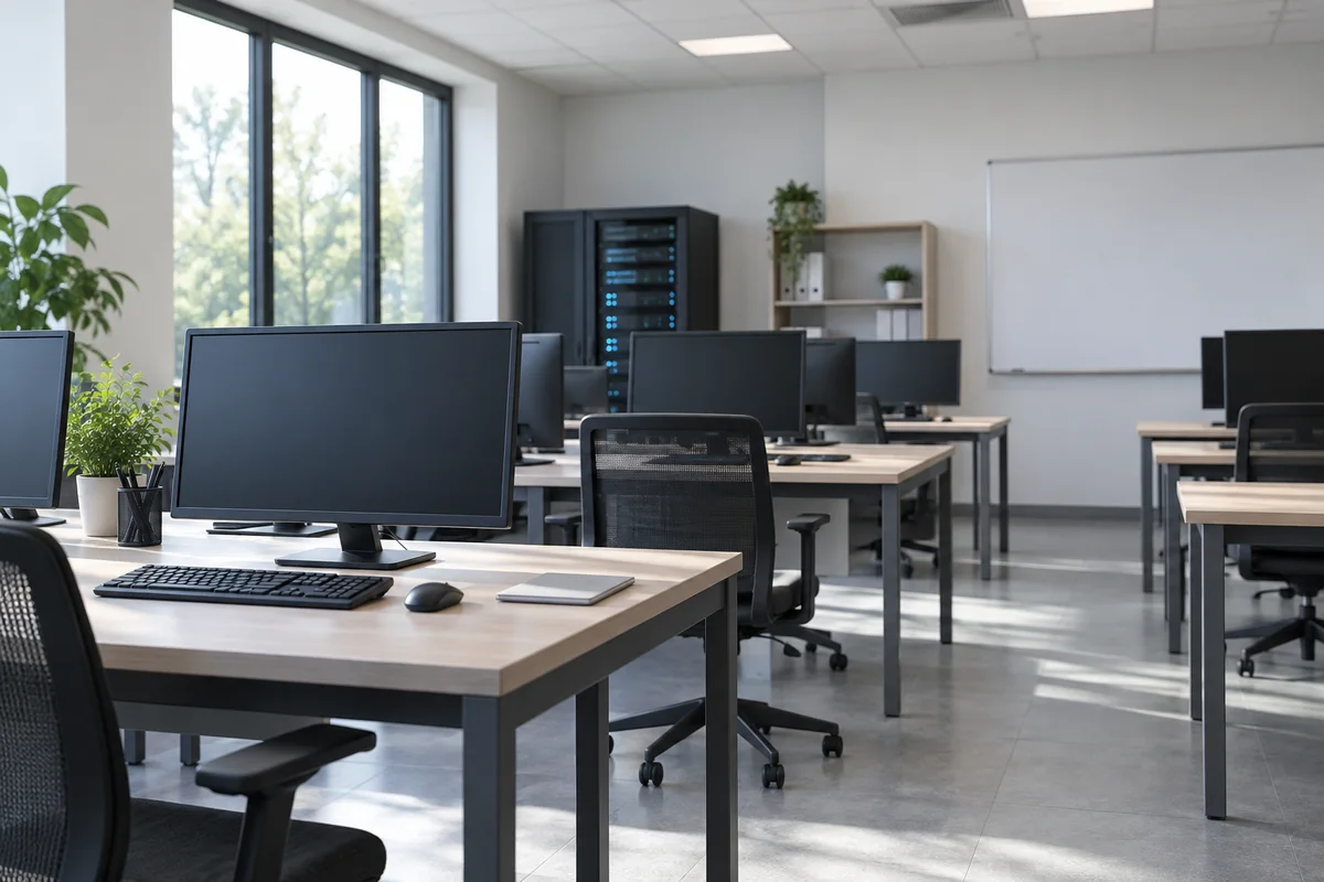 Salle informatique sobre, illustration générique.