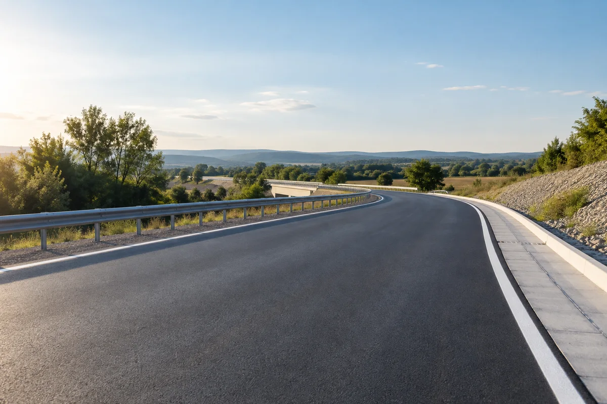 Route récemment aménagée sans signalétique lisible, illustration générique.