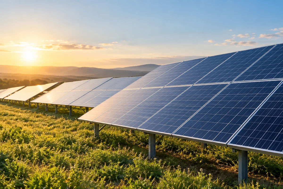 Ensemble de panneaux photovoltaïques, illustration générique.