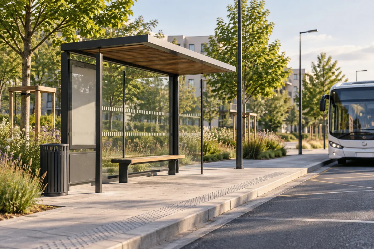 Aménagement d’un arrêt de bus, illustration générique.