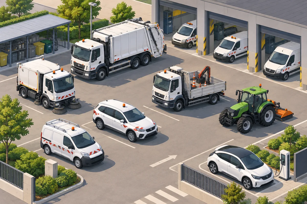 Vue isométrique d’une flotte de service public, illustration générique.